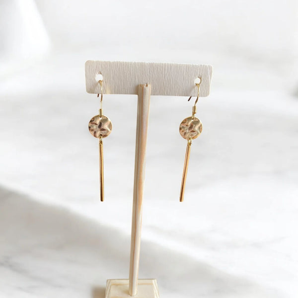 UnCage Gold Hammered Disc Earrings w/Dangle Bar