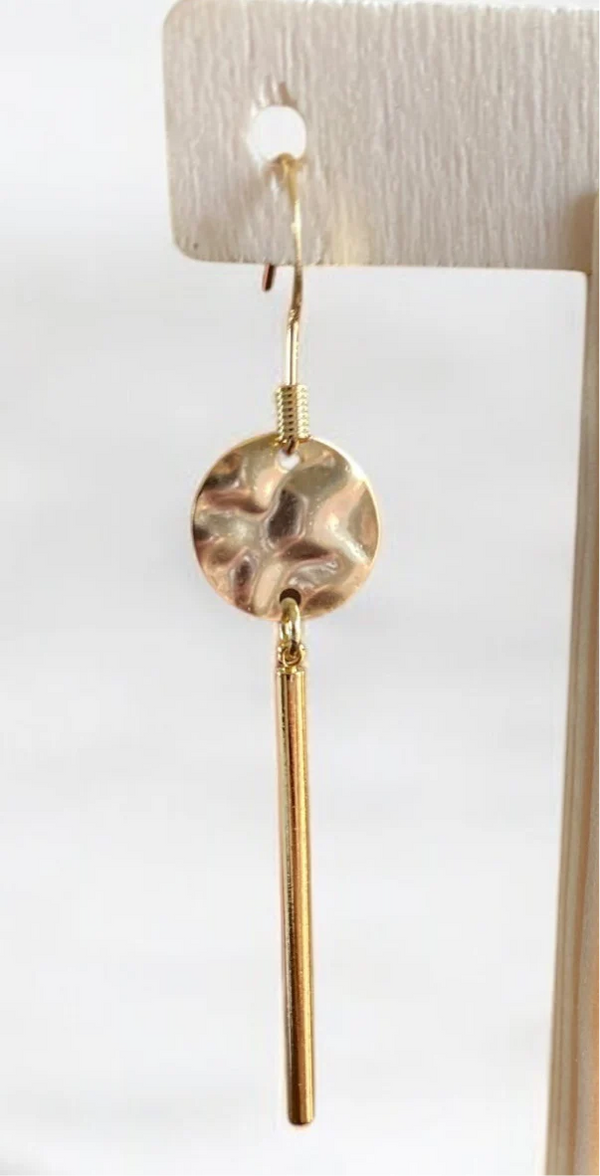 UnCage Gold Hammered Disc Earrings w/Dangle Bar