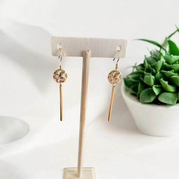 UnCage Gold Hammered Disc Earrings w/Dangle Bar