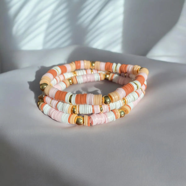 UnCage 3 Piece Set Pink Beaded Bracelets, with 14K Gold Plated Beads