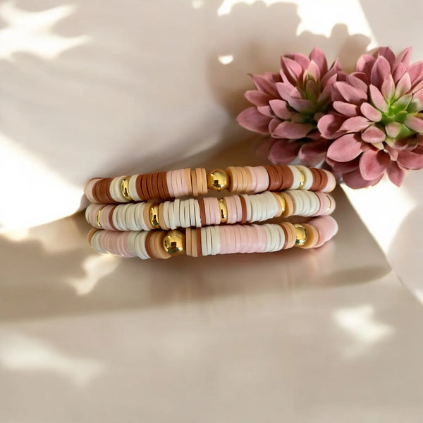 UnCage 3 Piece Set Pink Beaded Bracelets, with 14K Gold Plated Beads