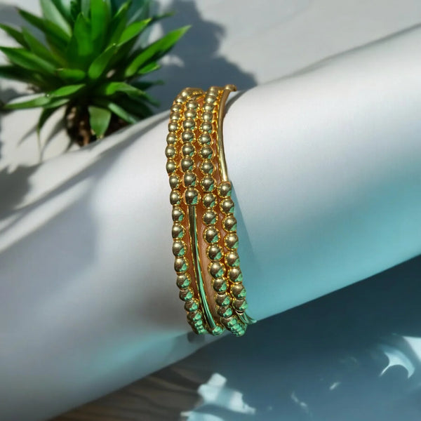 UnCage 4 Piece Beaded Bracelet Set, 14k Gold Plated Beads