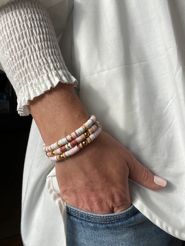 UnCage 3 Piece Set Pink Beaded Bracelets, with 14K Gold Plated Beads