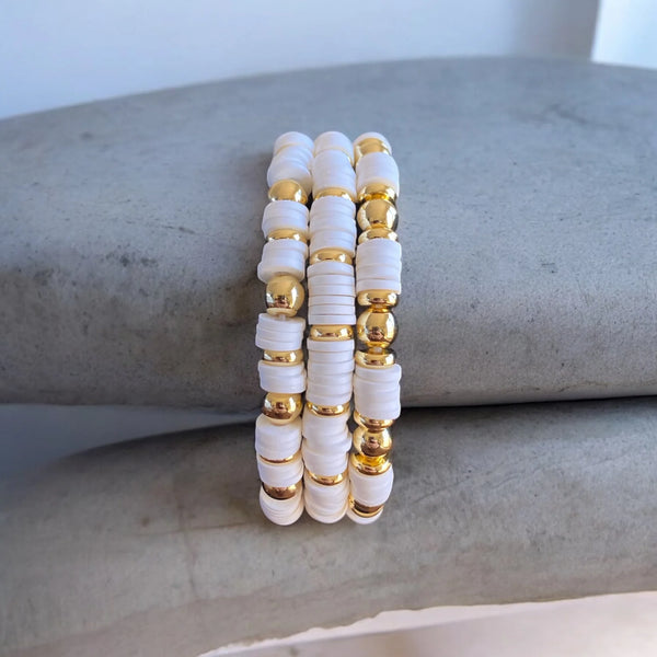 UnCage 3 Piece Set White Beaded Bracelets, with 14K Gold Plated Beads