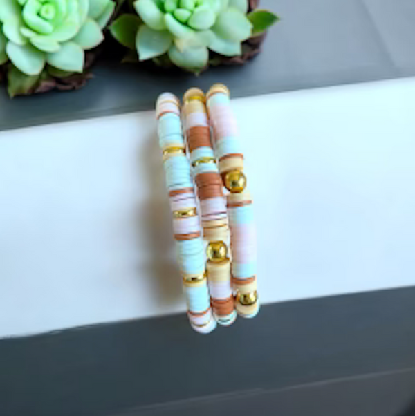 UnCage 3 Piece Set Pink Beaded Bracelets, with 14K Gold Plated Beads