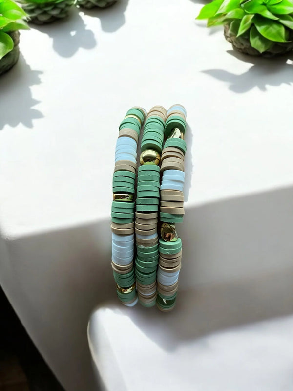 UnCage 3 Piece Set Sage Beaded Bracelets