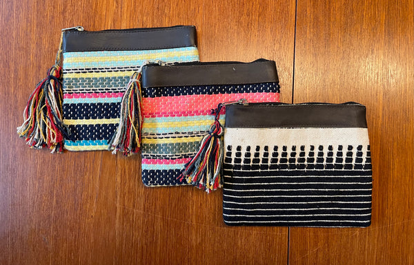 Oaxacan Zipper Pouches w/Leather Trim, Small