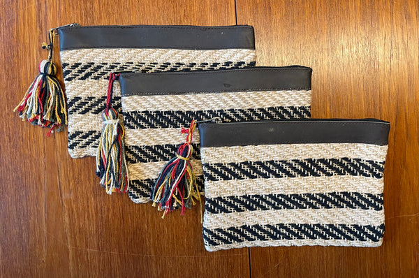 Oaxacan Zipper Pouches w/Leather Trim, Medium