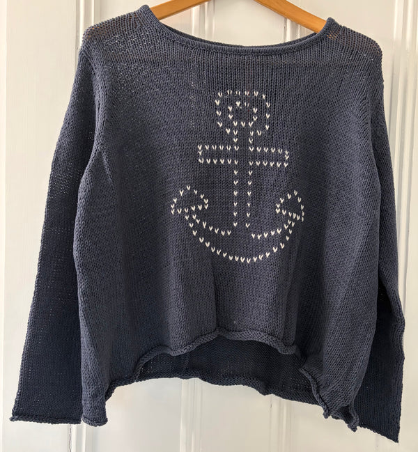 Wooden Ships Stitched Anchor Crew Cotton Sweater